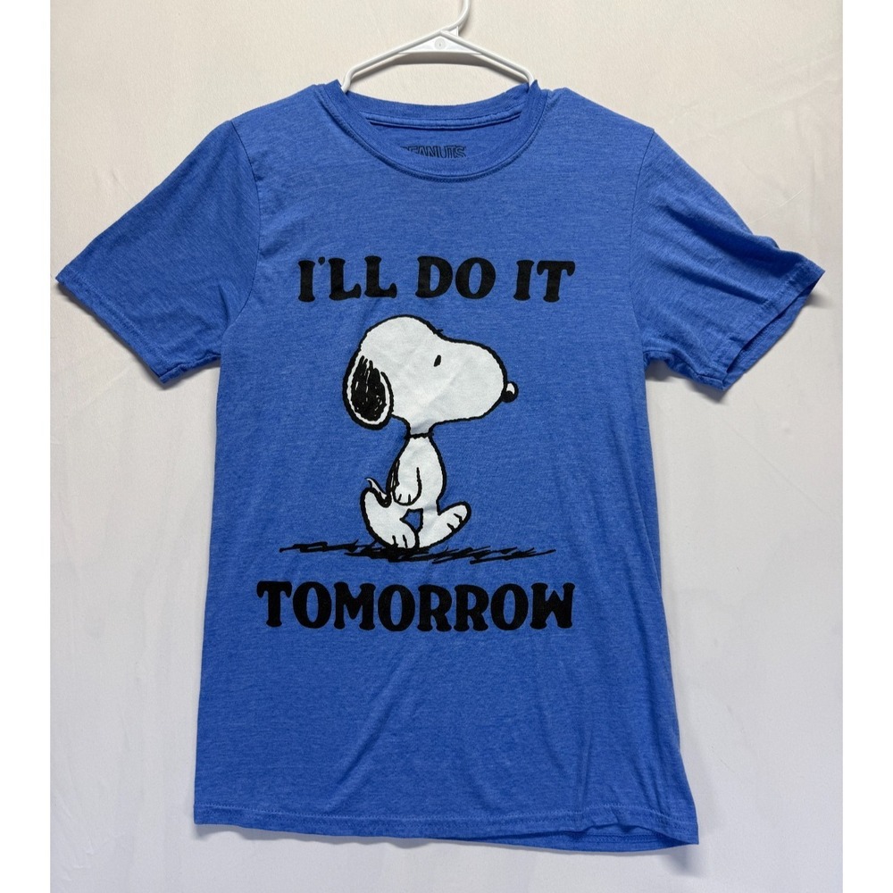 Peanuts Snoopy I'll Do It Tomorrow T Shirt Mens Small‎ Blue Logo Graphic Print